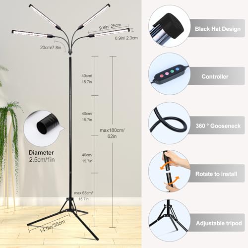 FECiDA Full Spectrum Standing Grow Lights for Indoor Plants, Bonsai Tree - size: 4-Tube