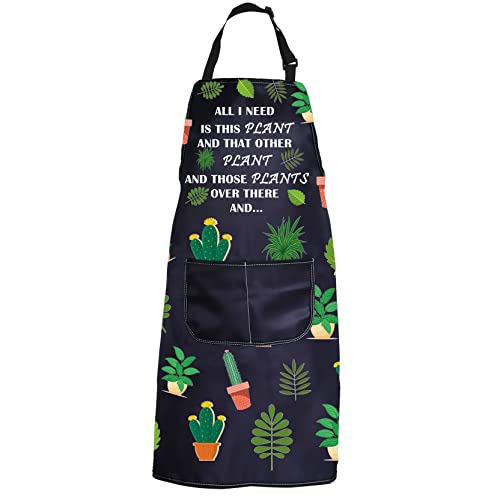 PXTIDY Plant Lover Gift Gardener Apron All Need Is This Plant Lady Gardening Apron Florist Kitchen Gift (Black)