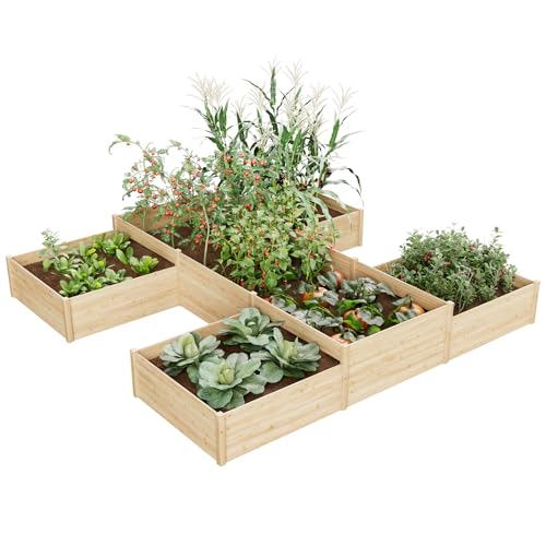 SPECRAFT H-Shaped Raised Garden Bed, 12x12x2 Ft Wooden Planter Box - size: 12 x 12 x 2 FT