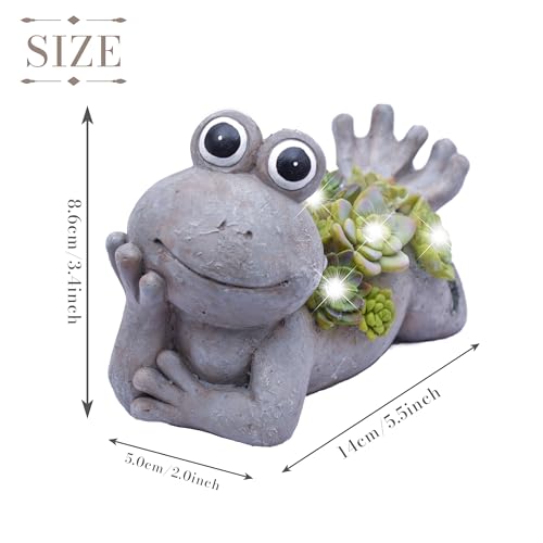 TERESA'S COLLECTIONS Cute Frog Garden Decor with Solar Light 5.5" - size: Medium