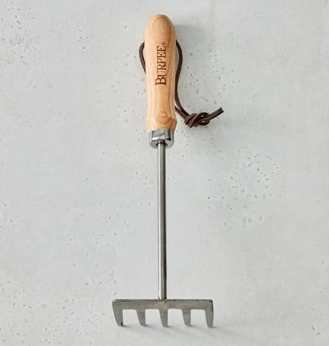 Burpee 11" Stainless Steel Tine Cultivator Durable Long Lasting Garden Tool Leather Wrist Strap Rake, 10 Year Warranty, Oak - color: Oak, style: Cultivator