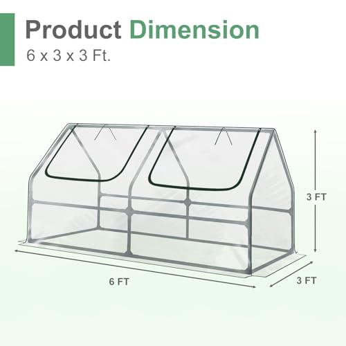 Aoodor 6 x 3 x 3 ft Mini Greenhouse - color: Transparent, size: 6 x 3 x 3 ft