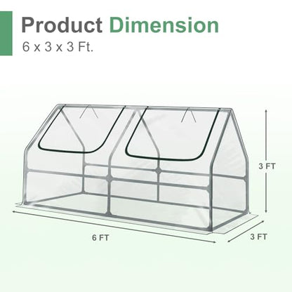 Aoodor 6 x 3 x 3 ft Mini Greenhouse - color: Transparent, size: 6 x 3 x 3 ft