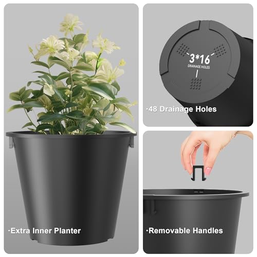 Kante 2-Pack All-Weather 18" H Round Tapered Black Plastic Planters - color: Black, size: 18" H