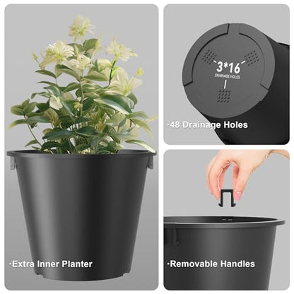 Kante 2-Pack All-Weather 18" H Round Tapered Black Plastic Planters - color: Black, size: 18" H