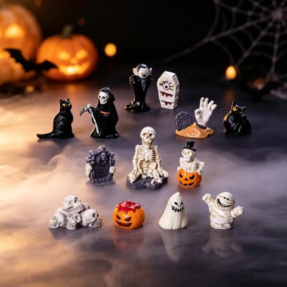 13PCS Halloween Mini Resin Figures, 13 Styles Halloween Figurines - color: Halloween Fixed-c