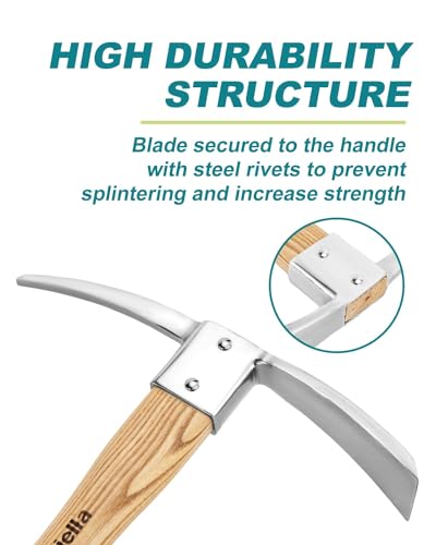 15 Inch Pick Axe, Stainless Steel Mattock with Solid Wood Handle