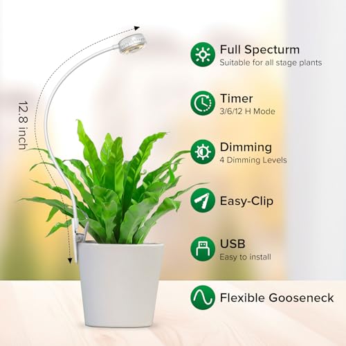 Small Clip-On Grow Light for Indoor Plants, Full Spectrum Timer - size: 1-Pcak