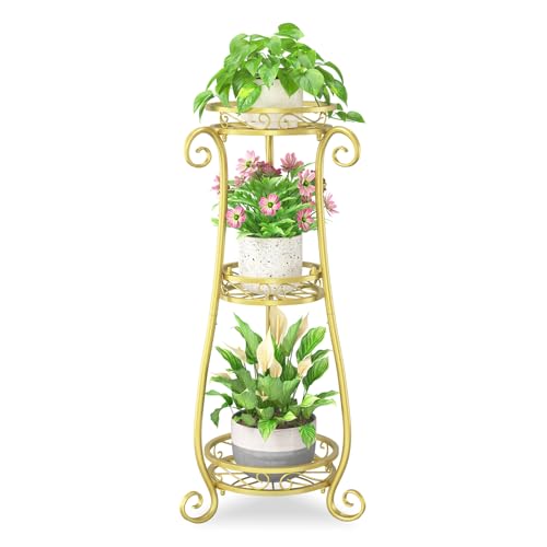 iDavosic.ly 3 Tier Tall Metal Plant Stand Outdoor Indoor, 34 Inch, Gold - color: Sparkling Gold, size: 3 Tiers