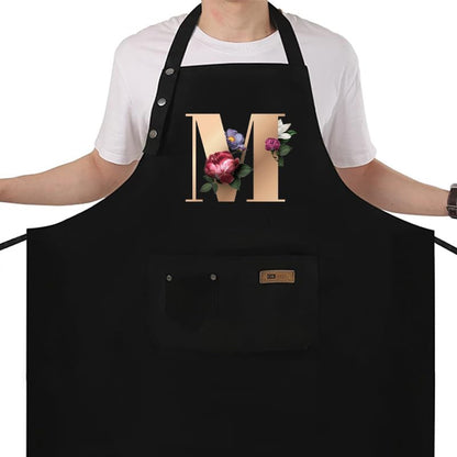 Apron for Women with Pockets, Initail Gardening Apron with Adjustable Straps, Large Pockets & Cross Back Design - color: Bk-m