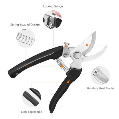 Garden Scissors for Plant, Tip Pruning Shears for Cutting Flowers, Trimming Plants, Bonsai and Fruits Picking (Black Bypass Blade Pruner) - style: 1 Pc-Black