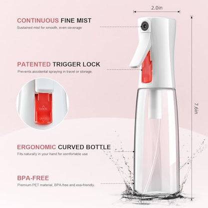 Continuous Spray Bottle for Hair, Ultra Fine Mist Sprayer, 2 Pack