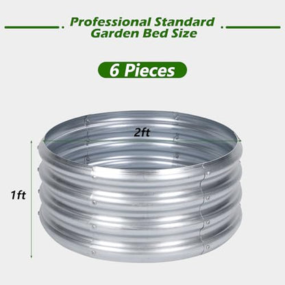 PINPON 2-Pack Galvanized Garden Bed 2x2x1ft Round Planter & Fire Pit Ring - size: 2P-2x2x1ft
