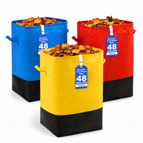 48 Gallon Reusable Yard Waste Bags,3 Pack Lawn and Leaf Bags,Garden Bags