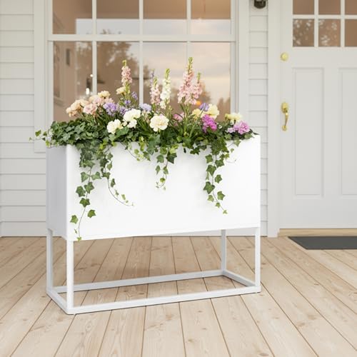 Modern Raised Metal Planter Box with Legs,38" L x 15" W x 30.5" H - color: White