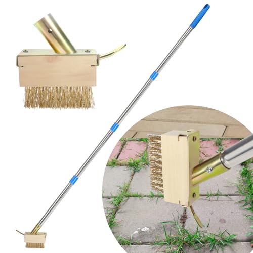 Crack Weeder, Moss Remover Tool, Manual Crevice Weeding Tool, Weed Puller Tool with 67-inch Long Handle for Deck, Paver, Patio, Walkway, Driveway - 2 Brush Heads 2026V