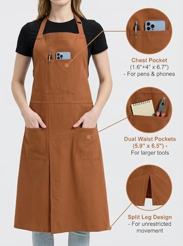 Molaxhome Split Pottery Apron with 3 Pockets Unisex with Adjustable Strap - color: Brown