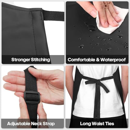 4 Pack Waterproof Rubber Apron, Adjustable Black Apron for Men & Women - color: Black