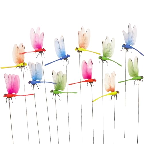 12 Pieces Dragonfly Garden Decor 3D Dragonfly Garden Stakes 4Colors Ideal for Garden Decorations and House Warmings CHOUYUHE