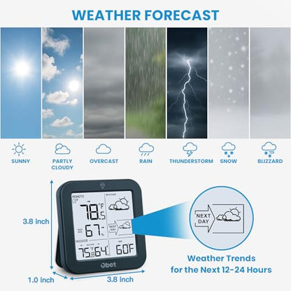 Indoor Outdoor Thermometer Wireless Weather Station Hygrometer Black