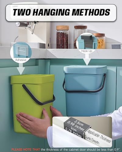 1.3 Gal Hanging Small Trash Can with Lid, Countertop Compost Bin, 5L, Green - color: GREEN, size: 5 L / 1.3 Gal - Lid