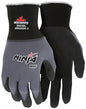 MCR Safety Ninja BNF N96790L Work Glove, 15 Gauge Nylon/Spandex Shell, Breathable Nitrile Foam (BNF) Coated Palm & Fingertips, Large, Black / Gray, Grey - size: Large