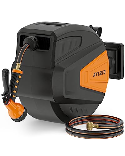 Ayleid Retractable Rubber Hybrid Garden Hose Reel, 1/2"x65ft Wall Mount - color: Deep Black, size: 65FT