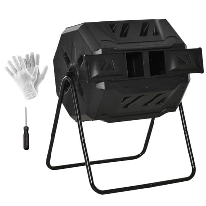 Outsunny Tumbling Compost Bin 360° Dual Chamber 43 Gallon, Black - color: Black