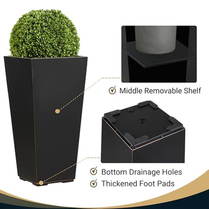26" Heavy-duty Metallic Taper Planter Set of 2 for Outdoor Indoor Plants