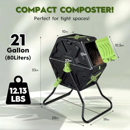 Compost Tumbler, 21-Gallon (80L) Outdoor Garden Compost Bin - color: 21 Gallon