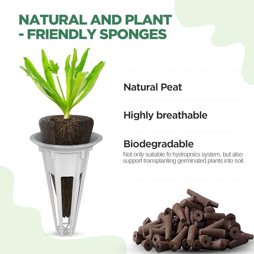 LETPOT 200 Pcs Seed Pod Kits, Replacement Root Growth Sponges Seed Pods, Seed Starter Sponges Kit for Hydroponic Indoor Garden System with 100 Sponges, 100 Stickers - size: 200 PCS