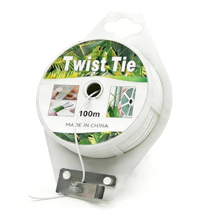 328ft(100m) Garden Plant Twist Ties with Cutter - color: White