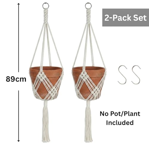 2 Pack Macrame Planter Hanger for 8 inch, Plant Hanger Indoor - color: Beige