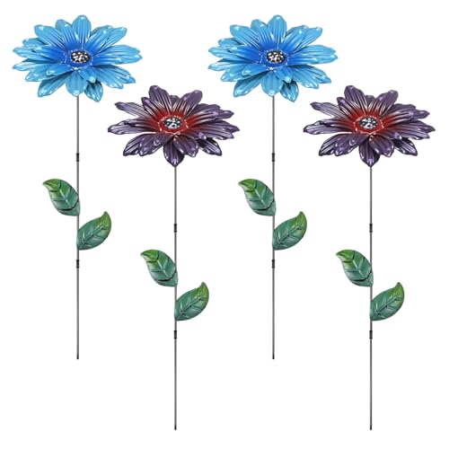 M METERXITY 4 Pack Large Flower Garden Decor Stakes, 13 Inch Waterproof Metal Garden Stakes Spring Decor for Indoor/Outdoor/Lawn/Flower Pot/Bed/Bouquets/Patio/Home Decor [2 Blue & Purple] - color: 2 Blue & Purple