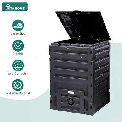 YITAHOME 120 Gallon (450L) Large Outdoor Garden Waste Container, Bin with Snap-on Top Lid and Aeration System, Lightweight Yard Waste Barrel, Easy Assembly