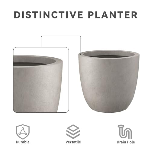 Kante Set of 3 Weathered Concrete Bowl Round Planters for Modern Home - color: Weathered Concrete, size: 18"W + 14"W + 10"W