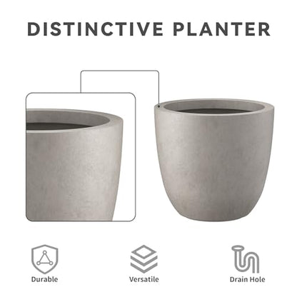 Kante Set of 3 Weathered Concrete Bowl Round Planters for Modern Home - color: Weathered Concrete, size: 18"W + 14"W + 10"W