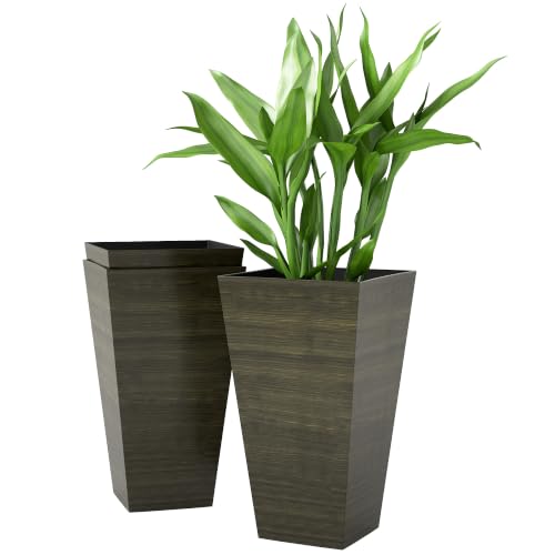 Outsunny 28 Inch Tall Planter for Outdoor Plants Set of 3, Dark Brown - color: Dark Brown, size: 28 Inch