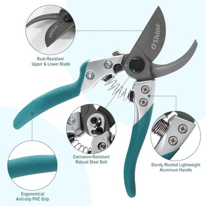 O'Shine 8" Professional Bypass Pruning Shears - Heavy Duty Garden Shears