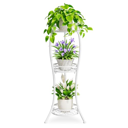 iDavosic.ly 3 Tier Metal Plant Stand Outdoor Indoor, 34 Inch Tall, White - color: White, size: 3 Tiers
