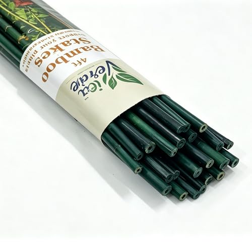 Green Bamboo Stakes for Plants (25-Pack) with Jute Twine, 4 Feet Eco-Friendly Garden Stakes for Tomatoes, Vines, Flowers, Climbing Vines, and Outdoor Plants