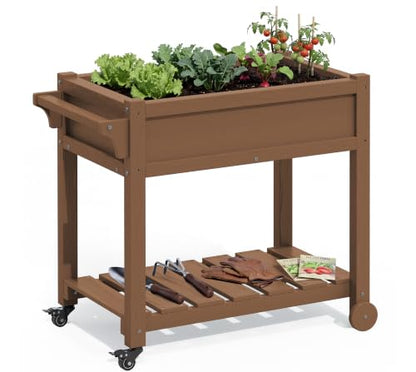 SERWALL Raised Garden Bed on Wheels with Storage Shelf,Brown - color: Brown, size: 1 Pack