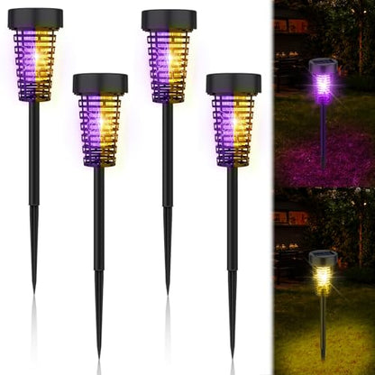 Qualirey 4 Pack Outdoor Solar Bug Zapper,Purple and Warm Light,Black - color: Black, size: Purple and Warm Light