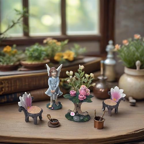 3 Pcs Miniature Garden Furniture Miniature Table and Chairs Set Fairy Garden Accessories Outdoor Mini Resin Furniture Kit Micro Landscape Decor Tea Set for Fairies and Garden Gnomes DIY Craft Gift