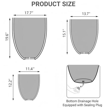 17.7"+13.7"+11.4" Weathered Concrete Planters with Drainage Hole Set of 3 - color: Gray, size: Set of 3