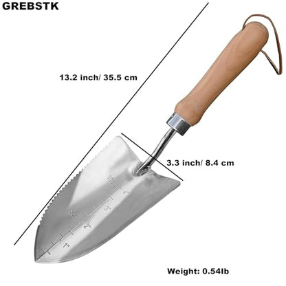 GREBSTK Gardening Serrated Shovels Stainless Steel Transplanter Garden Trowel Depth Marker Measurements Shovel Weeding Tool