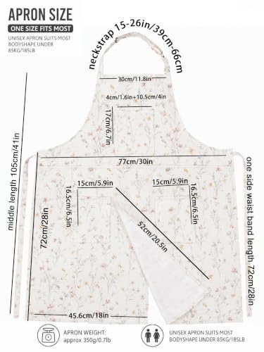 Molaxhome Split Pottery Apron with 3 Pockets Unisex with Adjustable Strap - color: Beigeflower