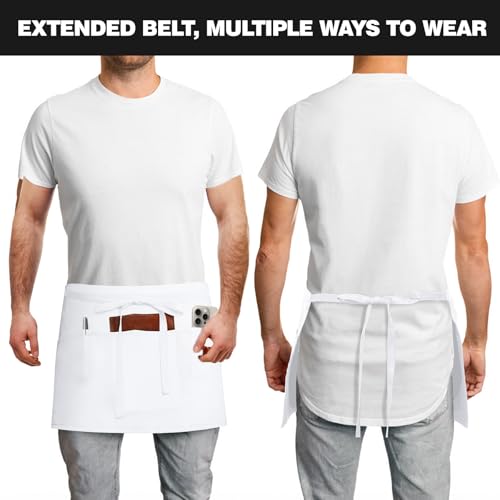 3 Pockets Waitress Apron Server Aprons - Half Aprons for Men & Women Waterproof and Oil Proof - color: 01-white