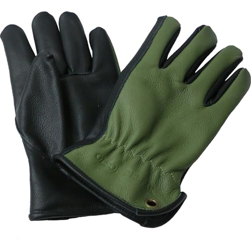 Heavy Duty leather work Gloves,Safety Cowhide Leather Garden Working Gloves for Men/Women,Driving,Yard work - color: Black+green, size: Large（pack of 1）