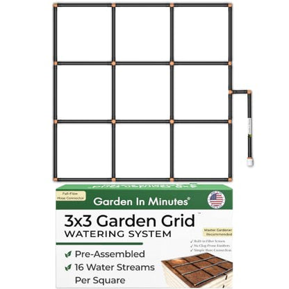 Garden Grid 3x3 | Raised Bed Watering System | Pre-Assembled, Full-Coverage - size: 3x3, style: Standard